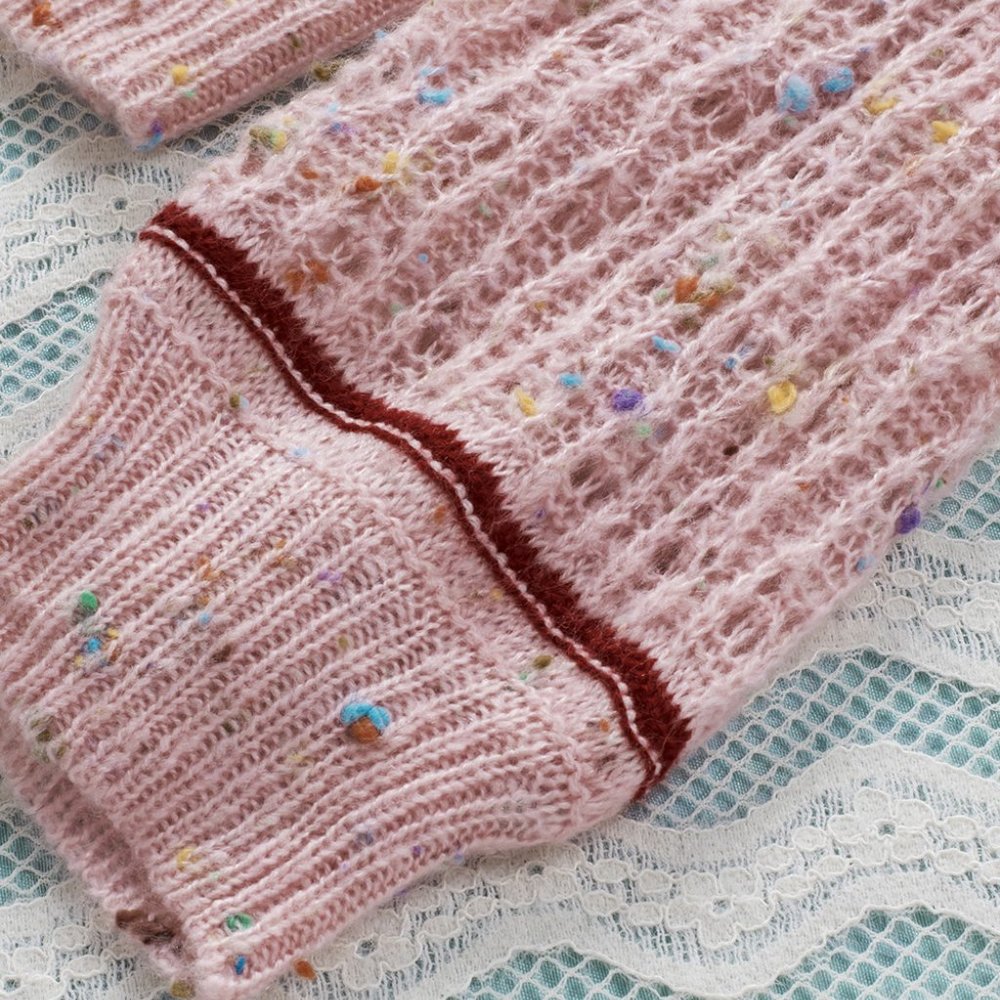 Pink Pilling Detail Patterned Sleeve Sweater - Picture 10 of 16